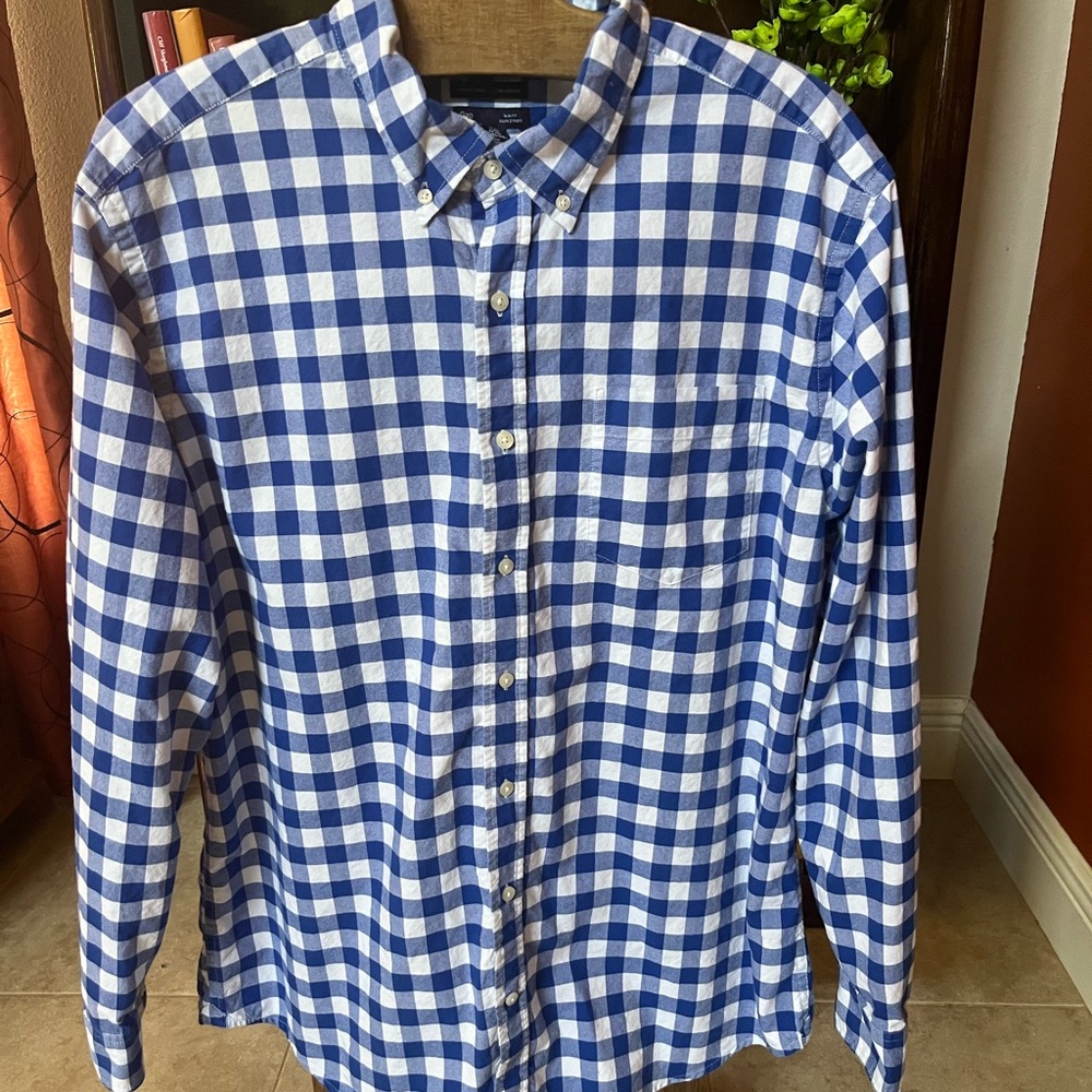 gap fini vintage wash button down oxford shirt XXL Gingham Blue White slim fit